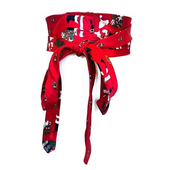 Christmas Obi Belt Wide One Size Wrap Red Unique Upcycled Santa Claus Holiday - Picture 1 of 5